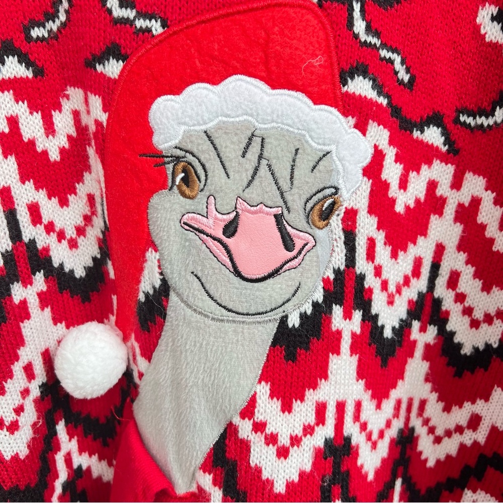 33 Degrees Ostrich Santa Scarf Ugly Christmas Sweater Red Knit - Picture 6 of 12
